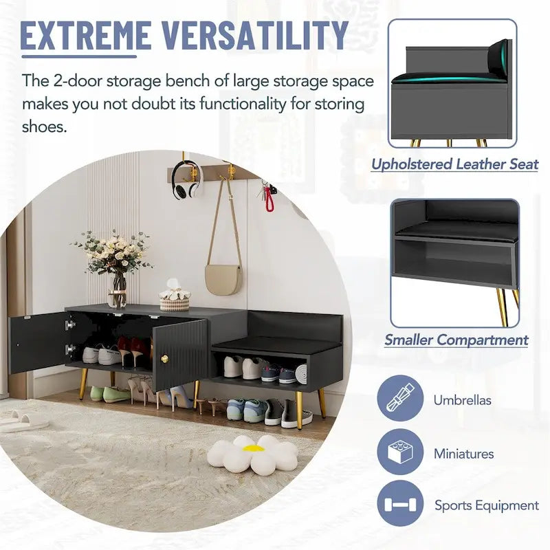 Modern Shoe Storage Bench with Hidden Storage and Upholstered Cushions