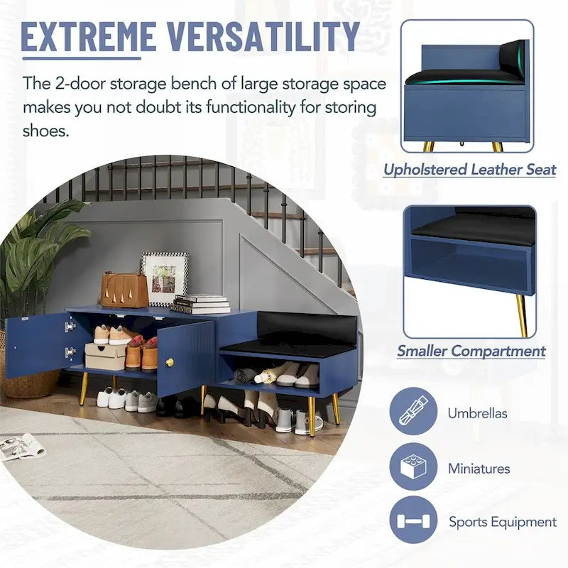Modern Shoe Storage Bench with Hidden Storage and Upholstered Cushions