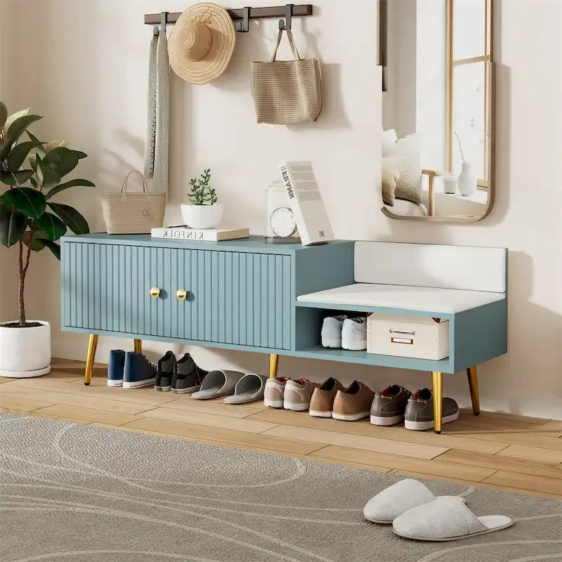 Modern Shoe Storage Bench with Hidden Storage and Upholstered Cushions