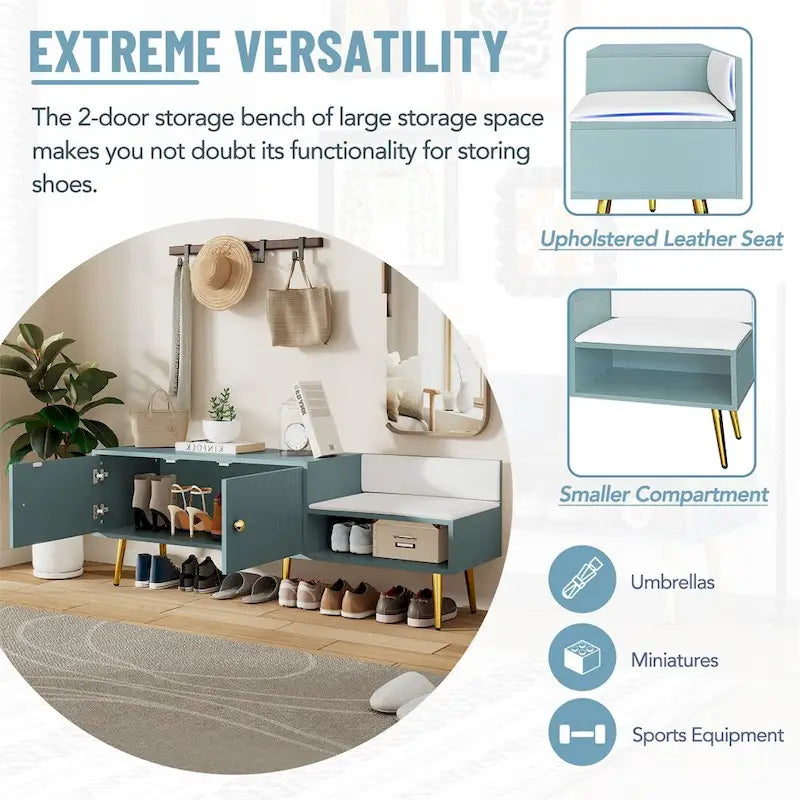 Modern Shoe Storage Bench with Hidden Storage and Upholstered Cushions