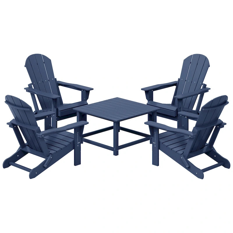 Polytrends Laguna Outdoor 5-Piece Adirondack Chair With Square Coffee Table Conversation Set