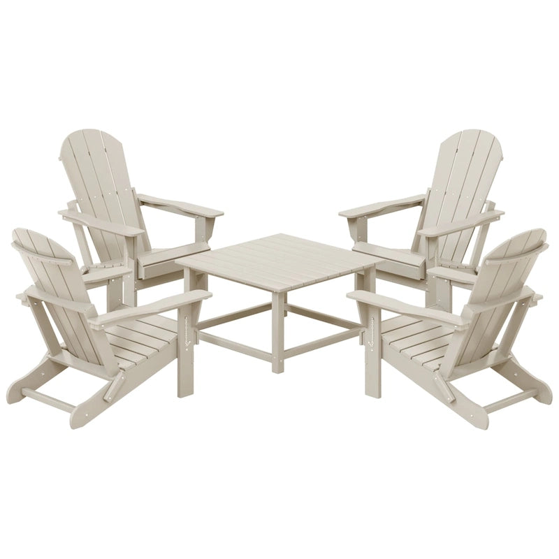 Polytrends Laguna Outdoor 5-Piece Adirondack Chair With Square Coffee Table Conversation Set