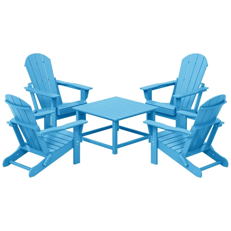 Polytrends Laguna Outdoor 5-Piece Adirondack Chair With Square Coffee Table Conversation Set