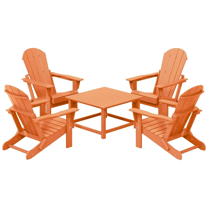 Polytrends Laguna Outdoor 5-Piece Adirondack Chair With Square Coffee Table Conversation Set