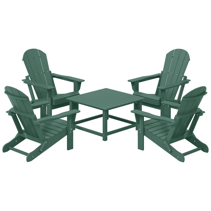 Polytrends Laguna Outdoor 5-Piece Adirondack Chair With Square Coffee Table Conversation Set
