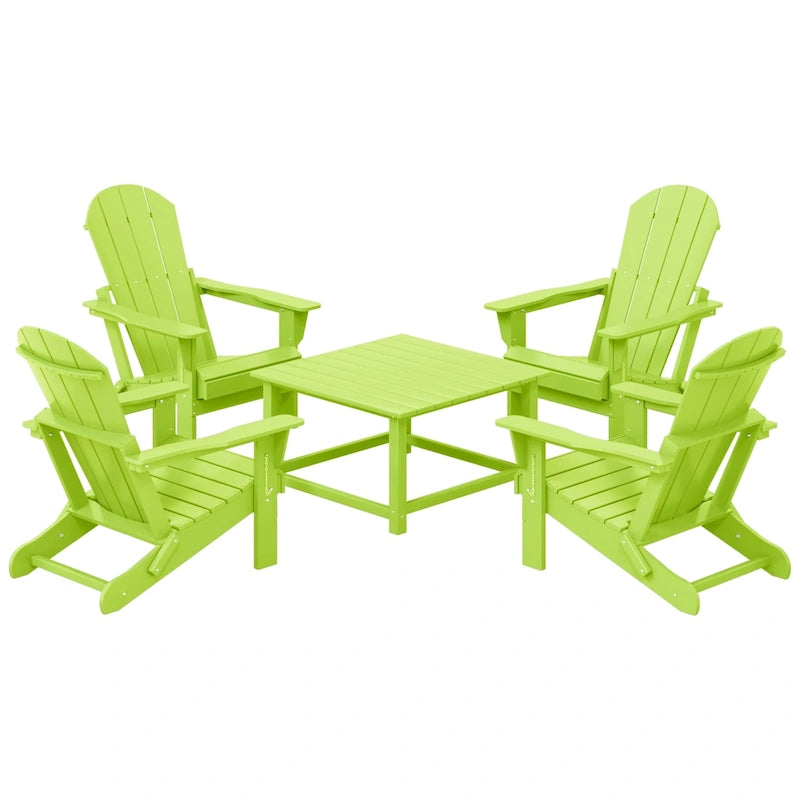 Polytrends Laguna Outdoor 5-Piece Adirondack Chair With Square Coffee Table Conversation Set