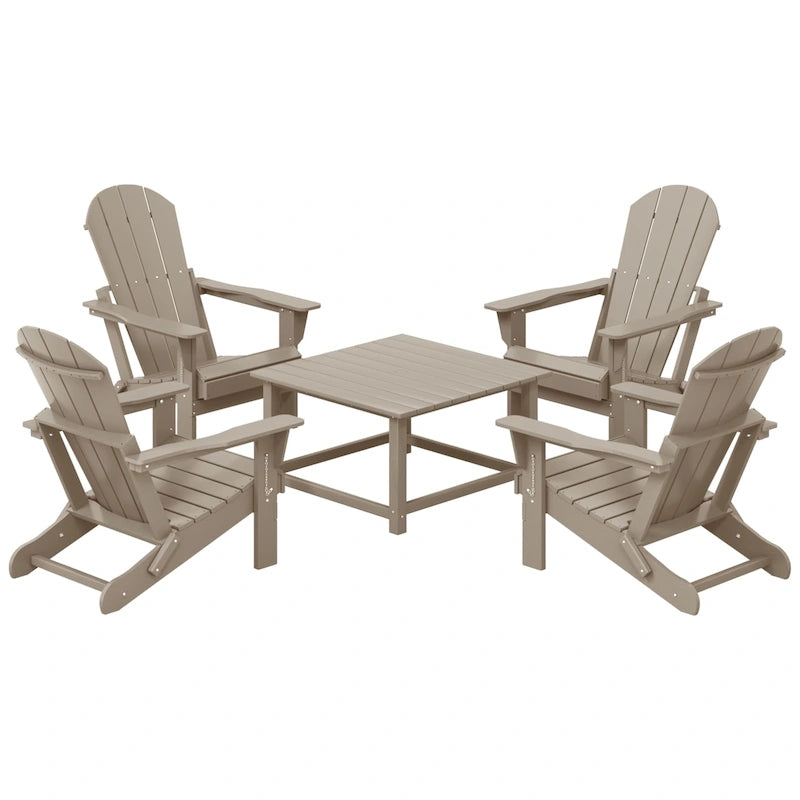 Polytrends Laguna Outdoor 5-Piece Adirondack Chair With Square Coffee Table Conversation Set