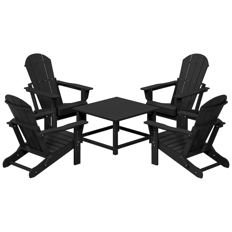 Polytrends Laguna Outdoor 5-Piece Adirondack Chair With Square Coffee Table Conversation Set