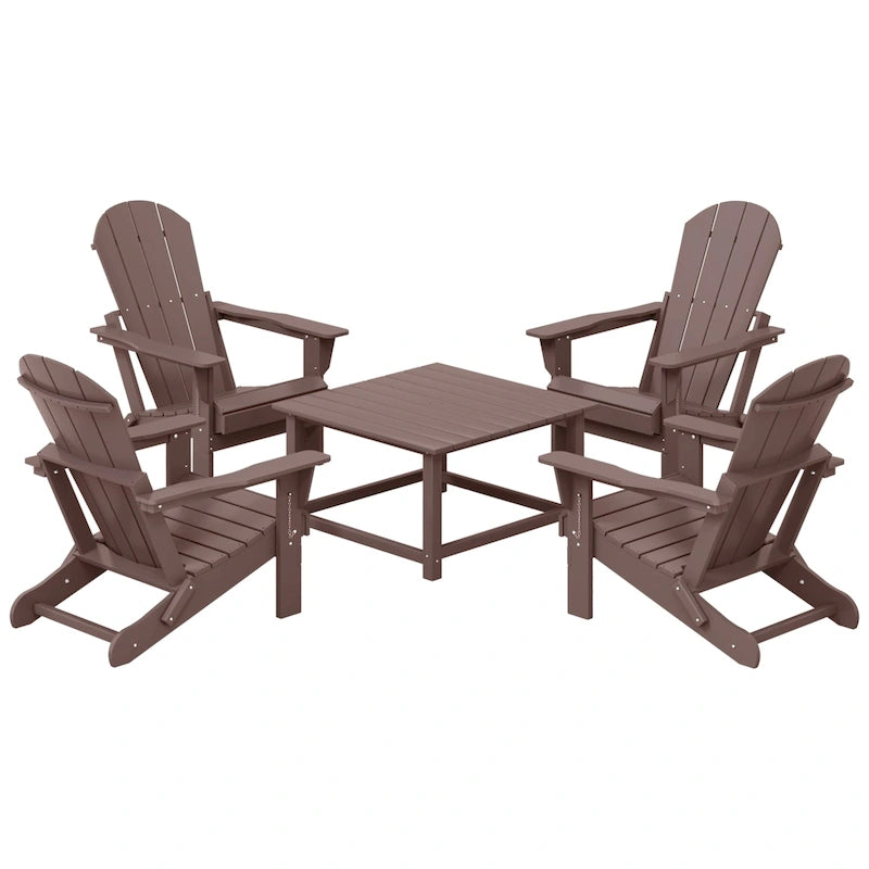 Polytrends Laguna Outdoor 5-Piece Adirondack Chair With Square Coffee Table Conversation Set