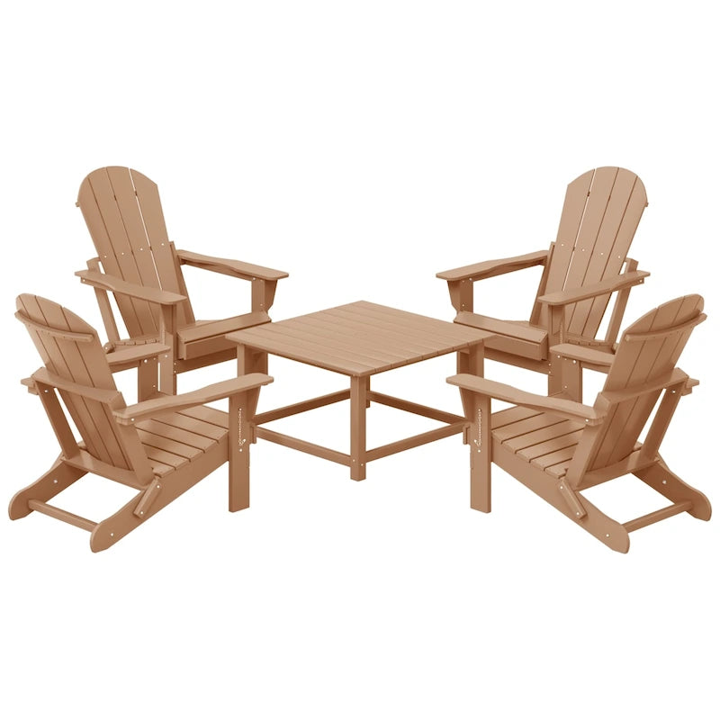 Polytrends Laguna Outdoor 5-Piece Adirondack Chair With Square Coffee Table Conversation Set
