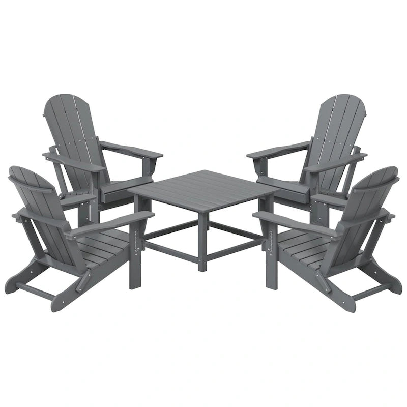 Polytrends Laguna Outdoor 5-Piece Adirondack Chair With Square Coffee Table Conversation Set