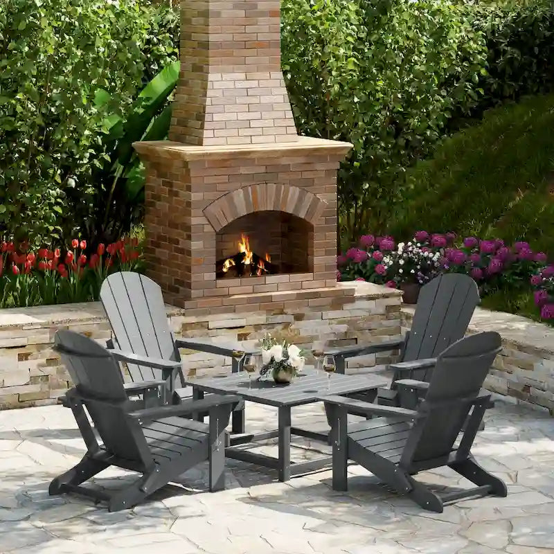 Polytrends Laguna Outdoor 5-Piece Adirondack Chair With Square Coffee Table Conversation Set