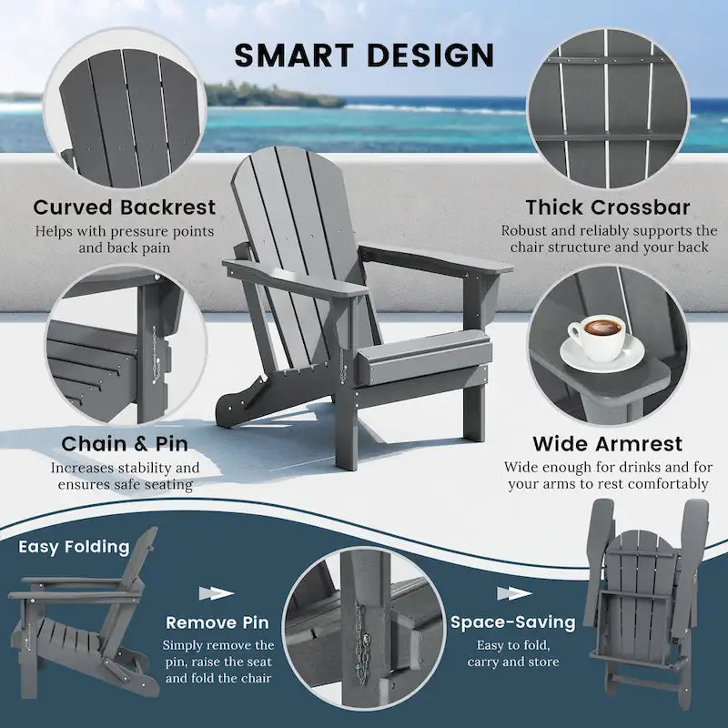 Polytrends Laguna Outdoor 5-Piece Adirondack Chair With Square Coffee Table Conversation Set