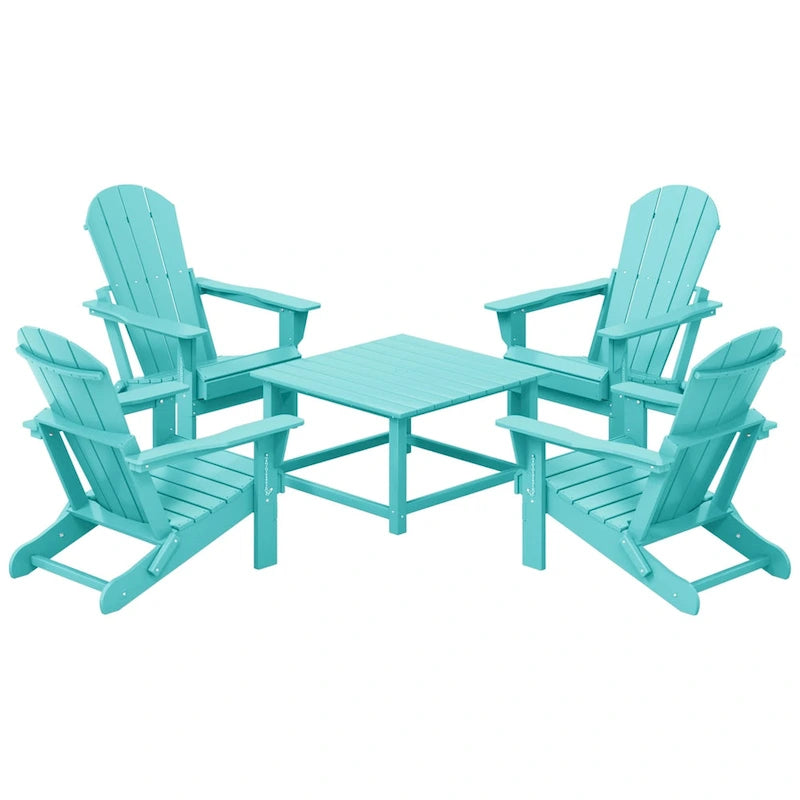 Polytrends Laguna Outdoor 5-Piece Adirondack Chair With Square Coffee Table Conversation Set
