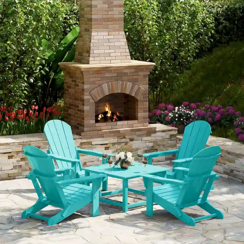 Polytrends Laguna Outdoor 5-Piece Adirondack Chair With Square Coffee Table Conversation Set