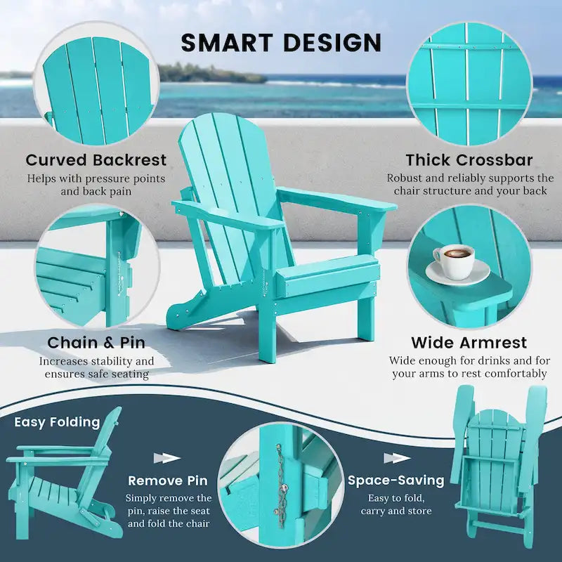 Polytrends Laguna Outdoor 5-Piece Adirondack Chair With Square Coffee Table Conversation Set