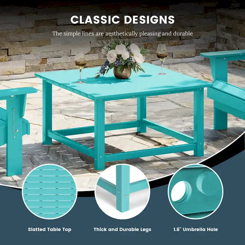 Polytrends Laguna Outdoor 5-Piece Adirondack Chair With Square Coffee Table Conversation Set