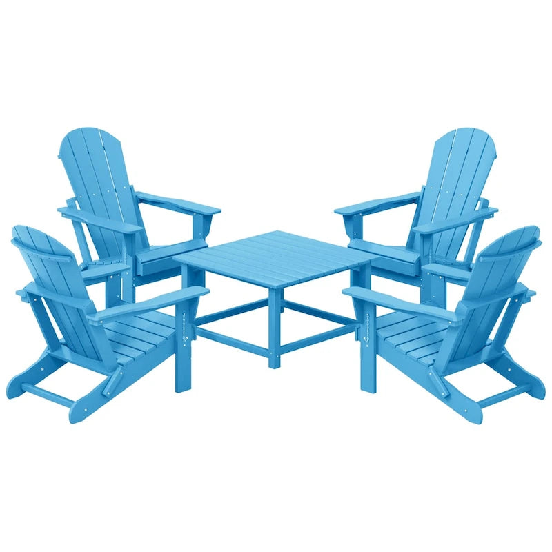 Polytrends Laguna Outdoor 5-Piece Adirondack Chair With Square Coffee Table Conversation Set