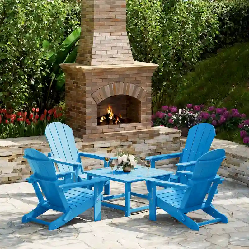Polytrends Laguna Outdoor 5-Piece Adirondack Chair With Square Coffee Table Conversation Set