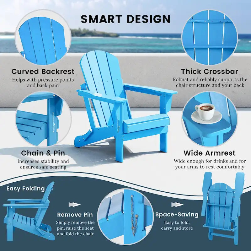 Polytrends Laguna Outdoor 5-Piece Adirondack Chair With Square Coffee Table Conversation Set