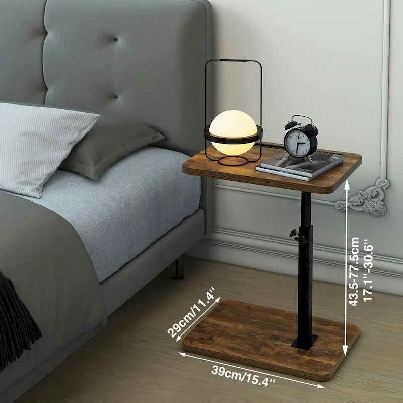 Adjustable C-Shaped End Table w/360 Swivel & Phone Slot for Sofa/Bed