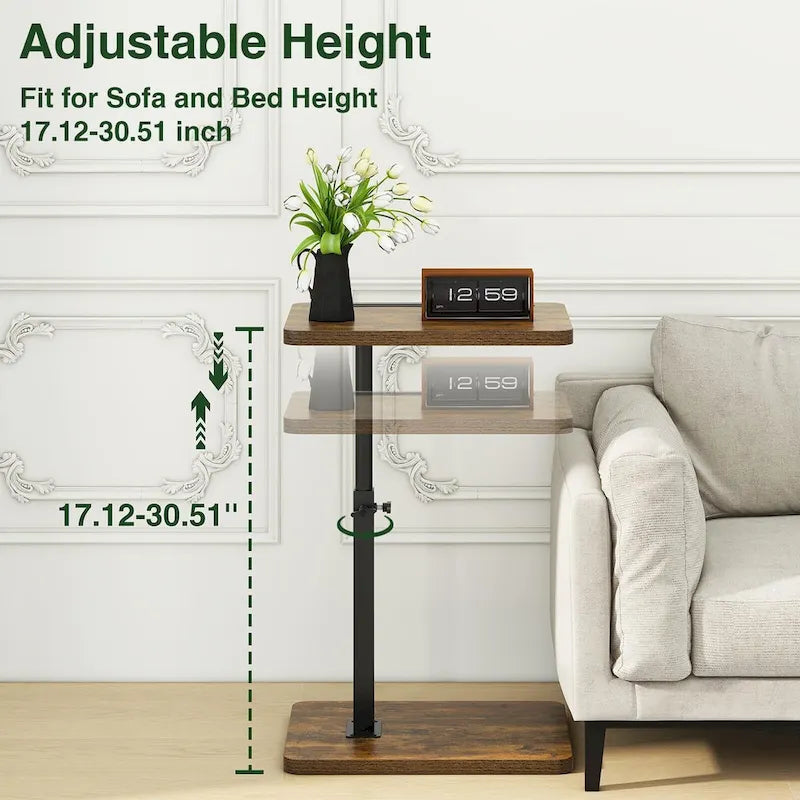 Adjustable C-Shaped End Table w/360 Swivel & Phone Slot for Sofa/Bed