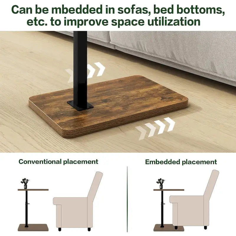 Adjustable C-Shaped End Table w/360 Swivel & Phone Slot for Sofa/Bed