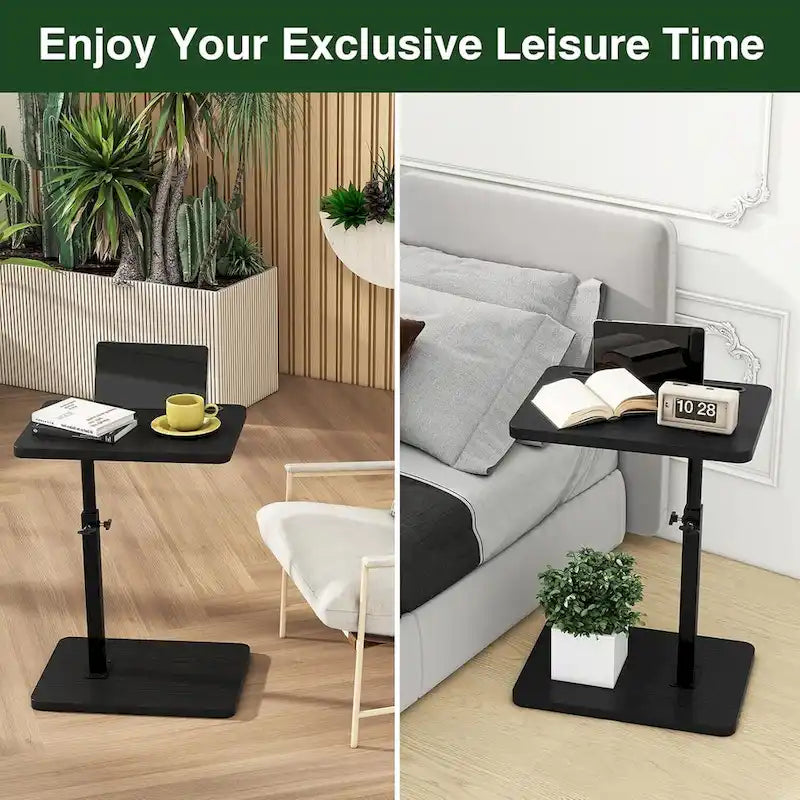 Adjustable C-Shaped End Table w/360 Swivel & Phone Slot for Sofa/Bed
