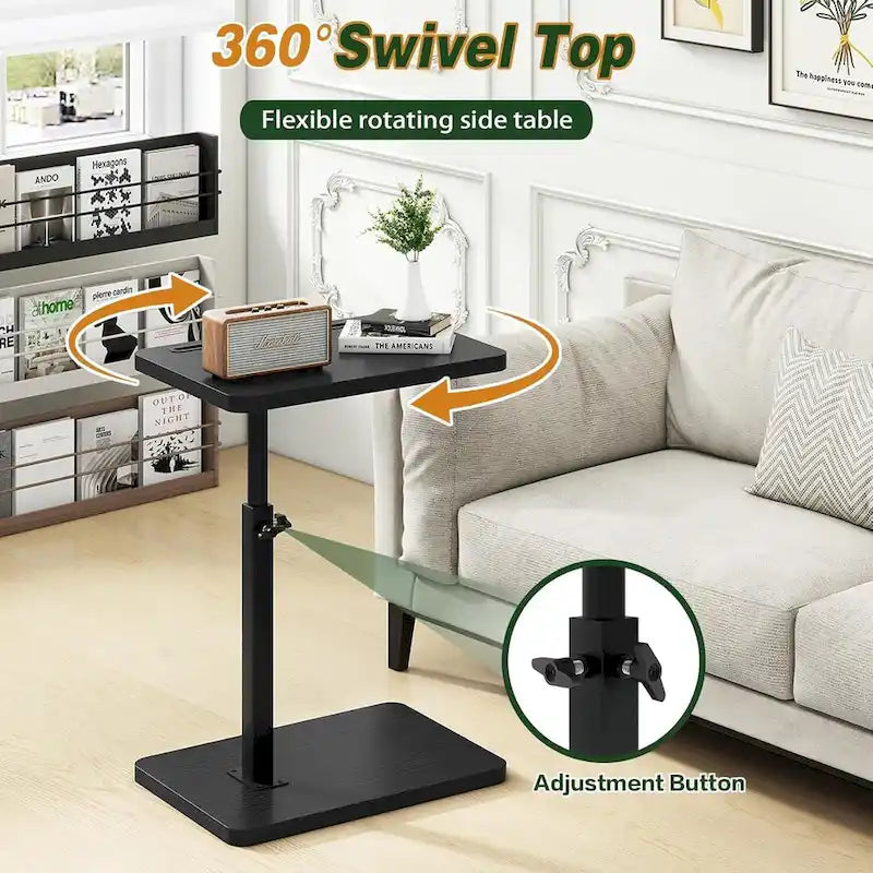 Adjustable C-Shaped End Table w/360 Swivel & Phone Slot for Sofa/Bed