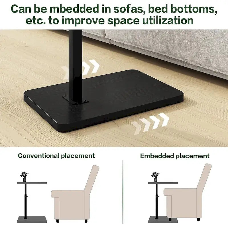 Adjustable C-Shaped End Table w/360 Swivel & Phone Slot for Sofa/Bed