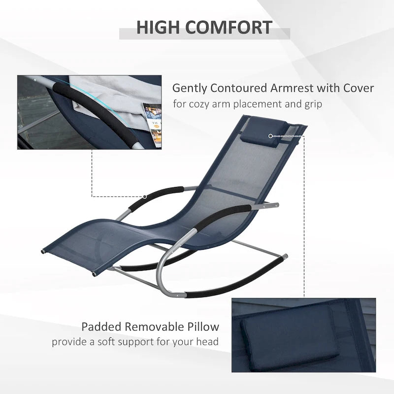Outsunny Zero Gravity Rocking Chair Outdoor Chaise Lounge Chair Recliner Rocker With Detachable Pillow