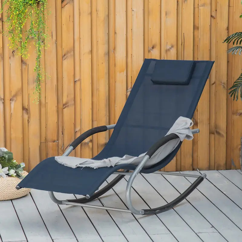 Outsunny Zero Gravity Rocking Chair Outdoor Chaise Lounge Chair Recliner Rocker With Detachable Pillow
