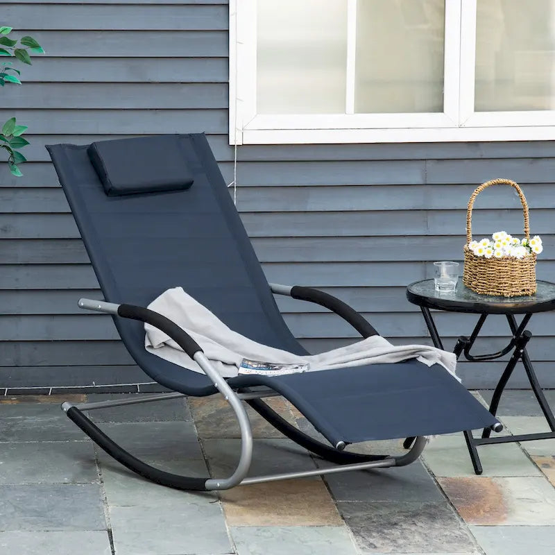 Outsunny Zero Gravity Rocking Chair Outdoor Chaise Lounge Chair Recliner Rocker With Detachable Pillow