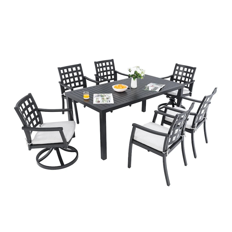 Modern Classic 7PC Outdoor Patio Dining Set,a Rectangular Table,Six Chairs (4 Stationary, 2 Swivel Rockers)