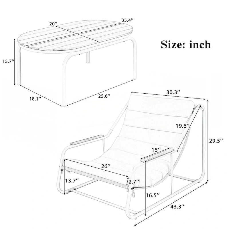 Outdoor Chaise Lounge Chairs Set of 3