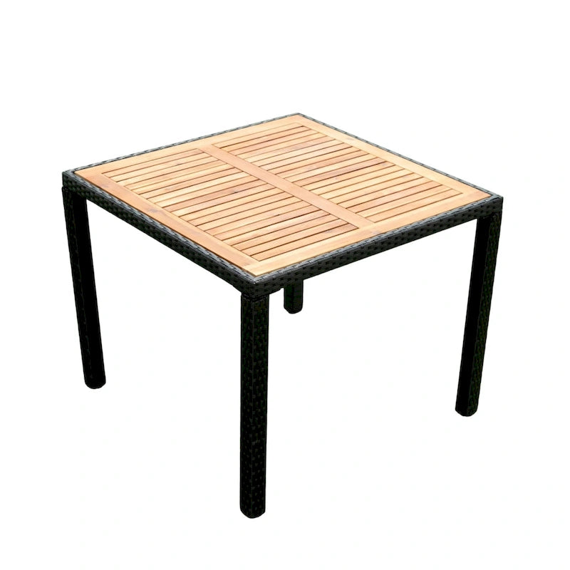 5 Piece Outdoor Patio Wicker Dining Set, Poolside Picnic Beer Coffee Table with 4 Removable Cushions Wicker Arm Chairs