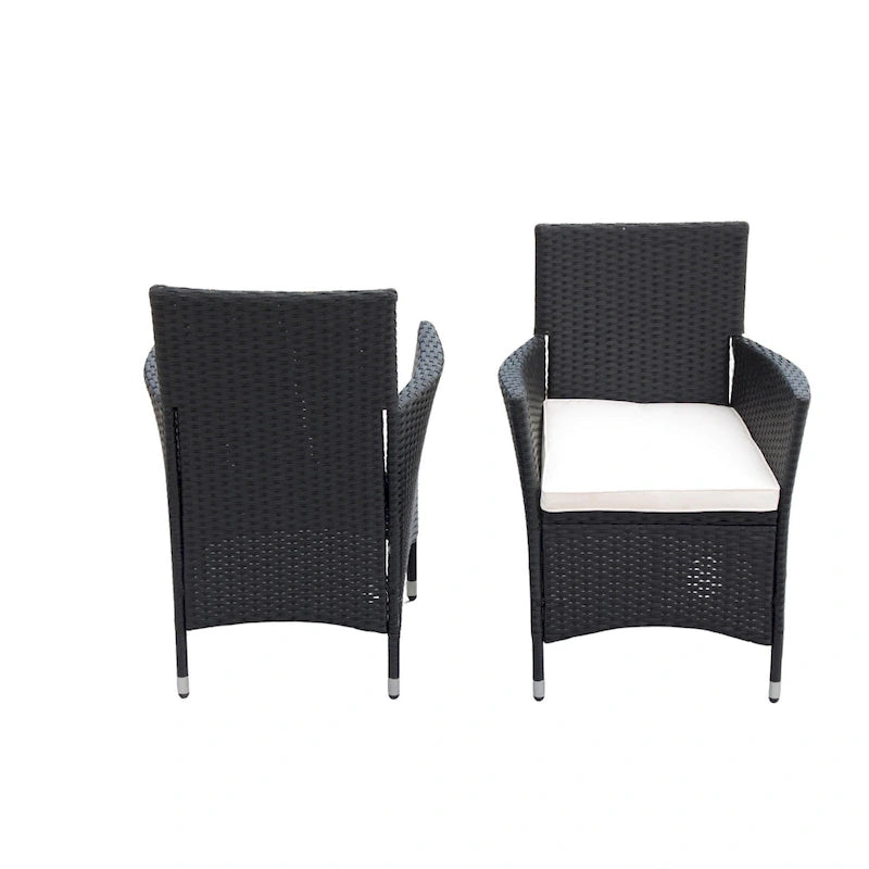 5 Piece Outdoor Patio Wicker Dining Set, Poolside Picnic Beer Coffee Table with 4 Removable Cushions Wicker Arm Chairs
