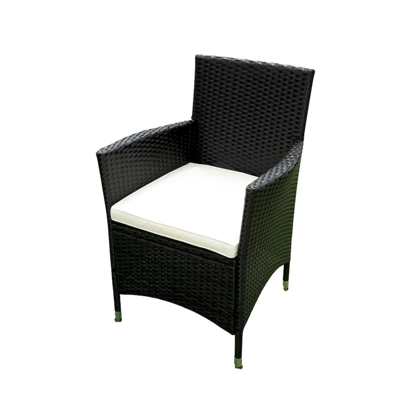 5 Piece Outdoor Patio Wicker Dining Set, Poolside Picnic Beer Coffee Table with 4 Removable Cushions Wicker Arm Chairs