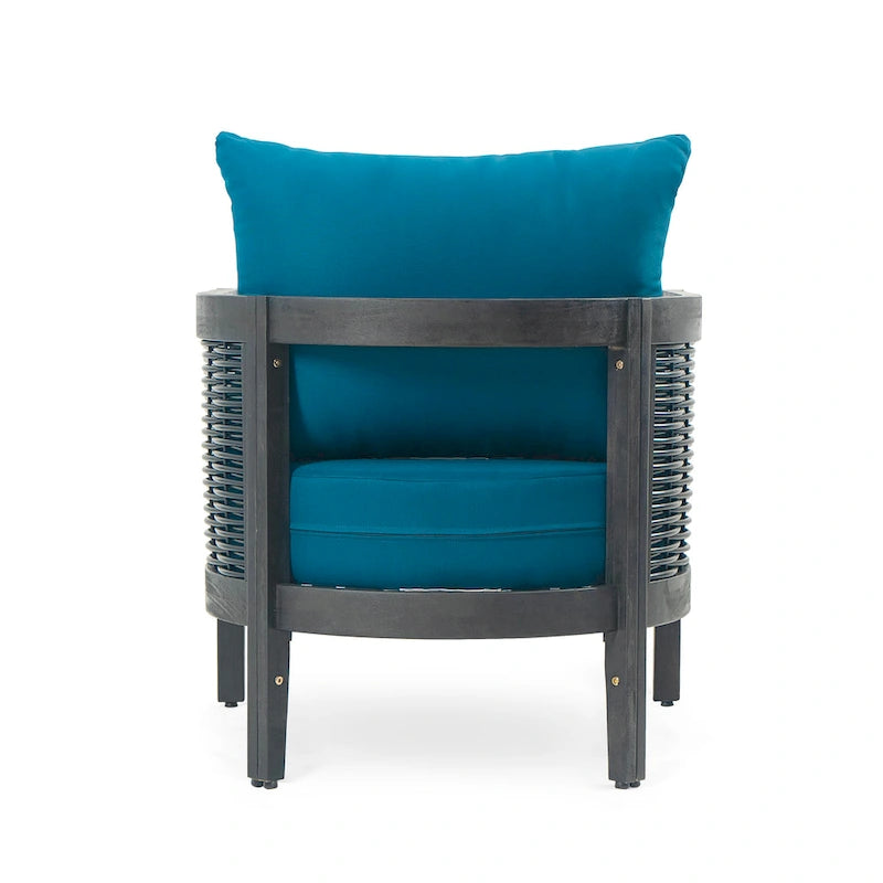 Outdoor Acacia Wood Wicker Club Chair with Waterproof Cushions, Rattan Patio Single Chair for Patio, Club, Yard, Porch