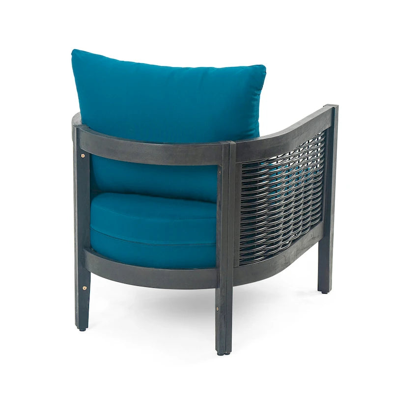 Outdoor Acacia Wood Wicker Club Chair with Waterproof Cushions, Rattan Patio Single Chair for Patio, Club, Yard, Porch