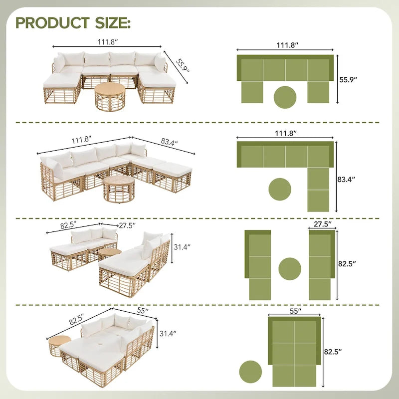 7-Piece Outdoor Rattan Patio Furniture Set with Cushions and Coffee Table