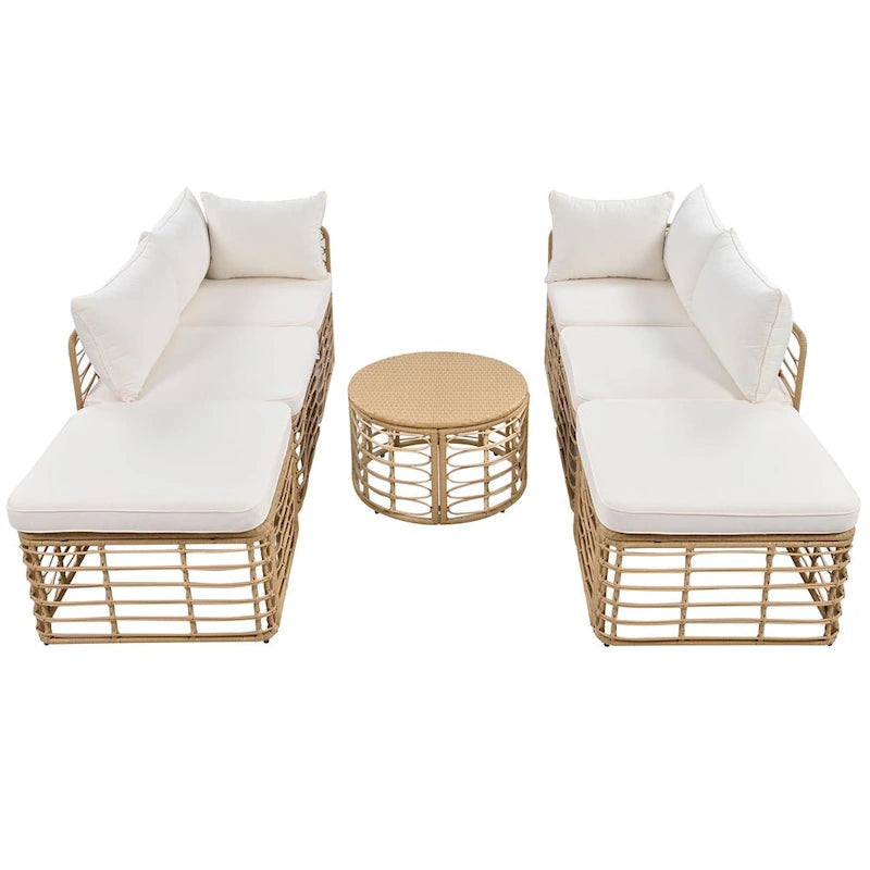 7-Piece Outdoor Rattan Patio Furniture Set with Cushions and Coffee Table