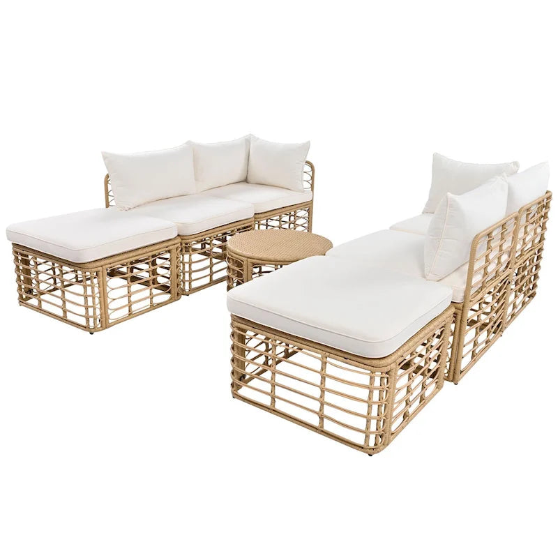 7-Piece Outdoor Rattan Patio Furniture Set with Cushions and Coffee Table