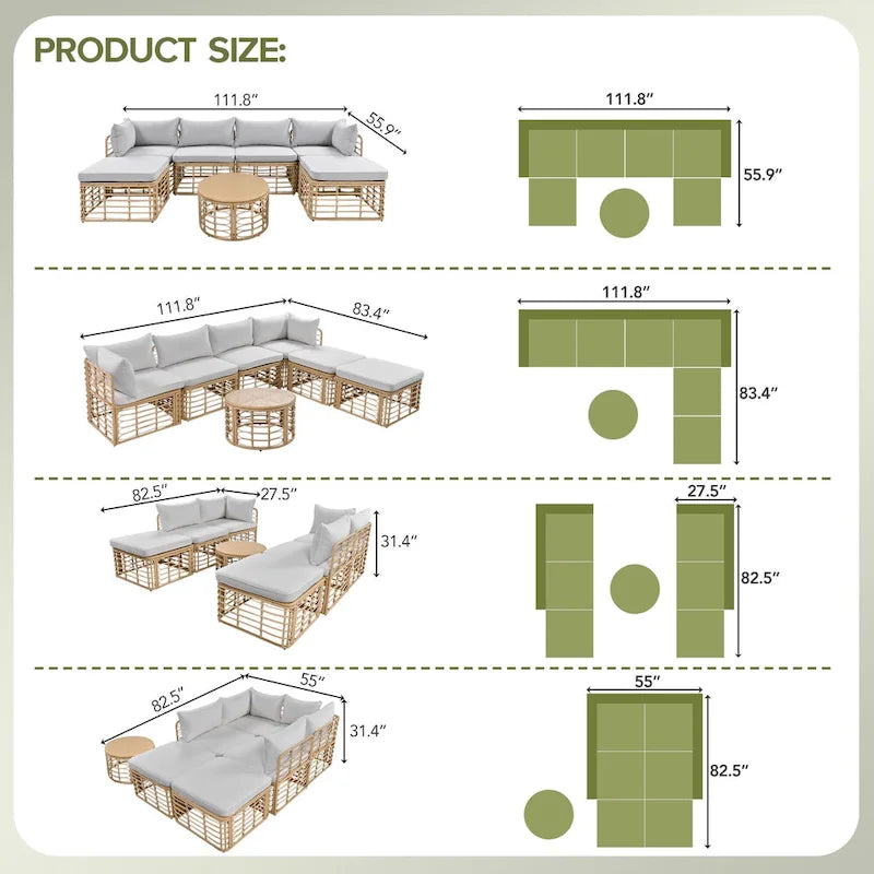 7-Piece Outdoor Rattan Patio Furniture Set with Cushions and Coffee Table