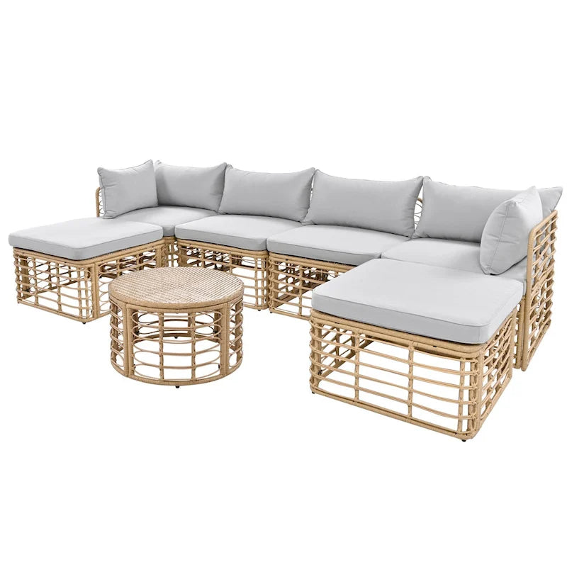 7-Piece Outdoor Rattan Patio Furniture Set with Cushions and Coffee Table