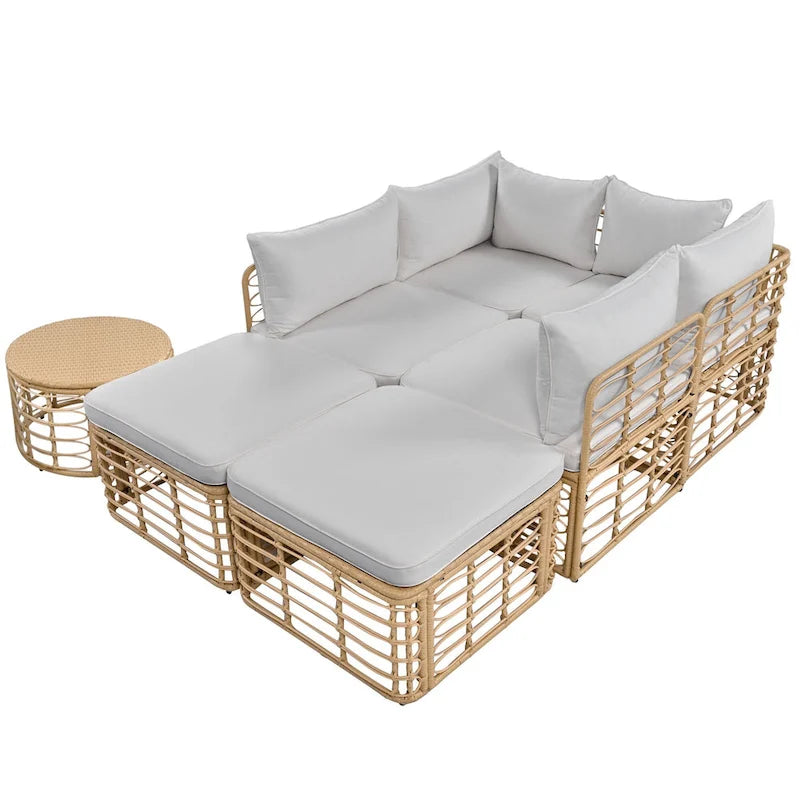 7-Piece Outdoor Rattan Patio Furniture Set with Cushions and Coffee Table