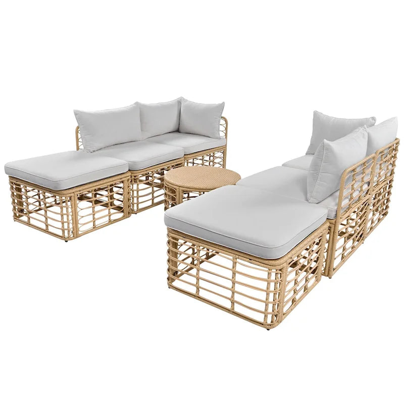 7-Piece Outdoor Rattan Patio Furniture Set with Cushions and Coffee Table