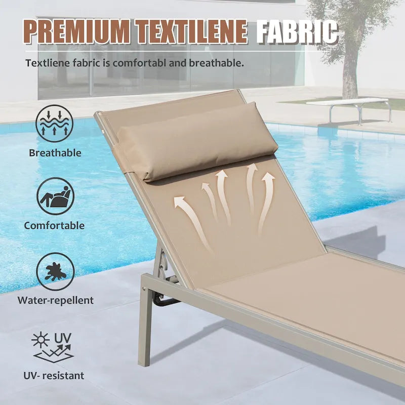 All Weather Patio Chaise Lounge Set of 3, Outdoor Adjustable Recliner with Side Table for Poolside, Beach, Yard, Balcony