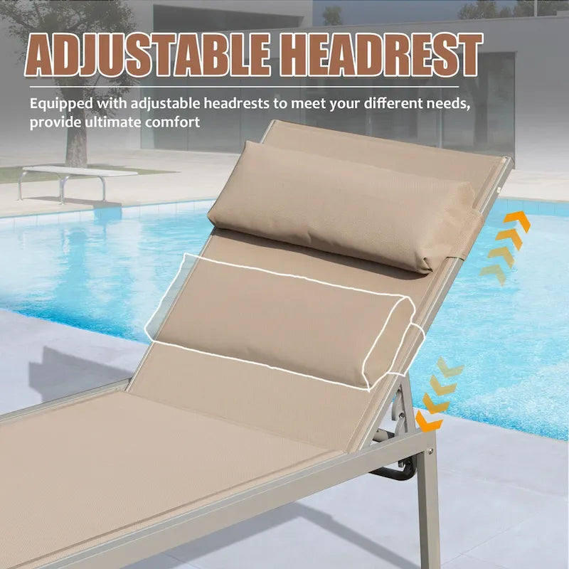 All Weather Patio Chaise Lounge Set of 3, Outdoor Adjustable Recliner with Side Table for Poolside, Beach, Yard, Balcony