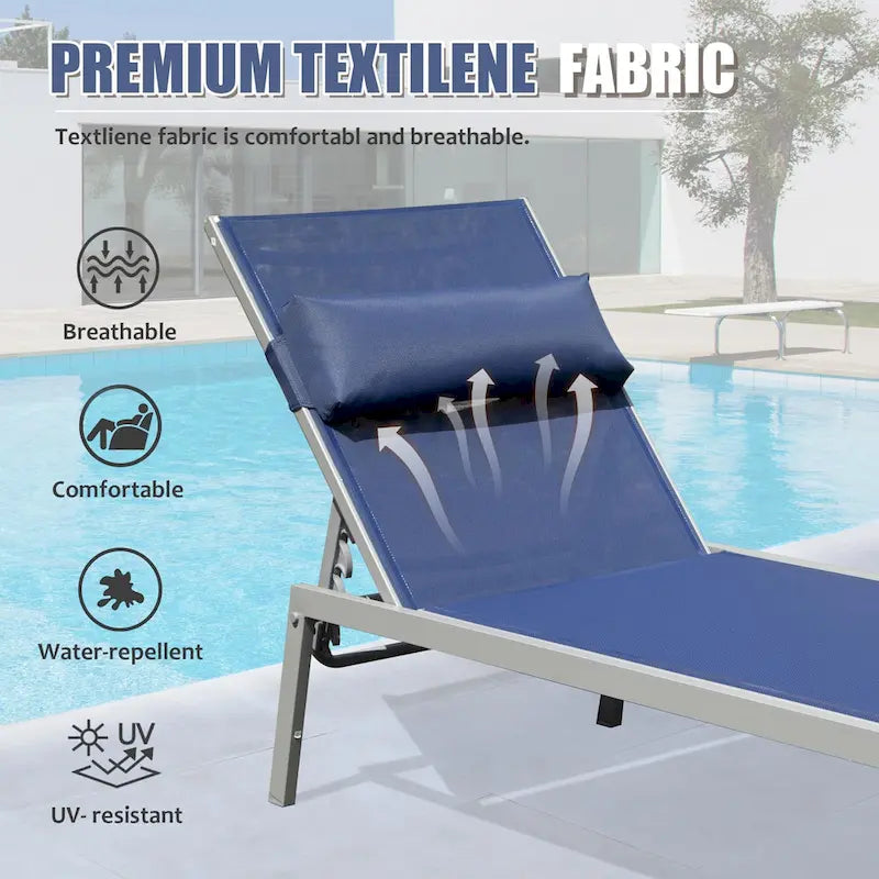All Weather Patio Chaise Lounge Set of 3, Outdoor Adjustable Recliner with Side Table for Poolside, Beach, Yard, Balcony